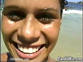Latina in Bikini Flashes Tits at Beach